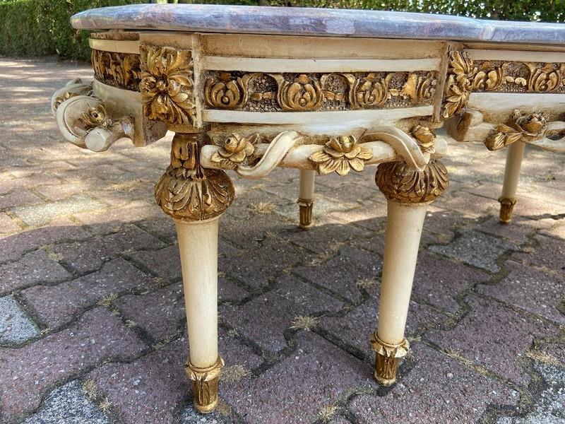 Table Coffee Louis XVI French Dark Marble Gold Leaf Beech Vintage 1960s gallery
