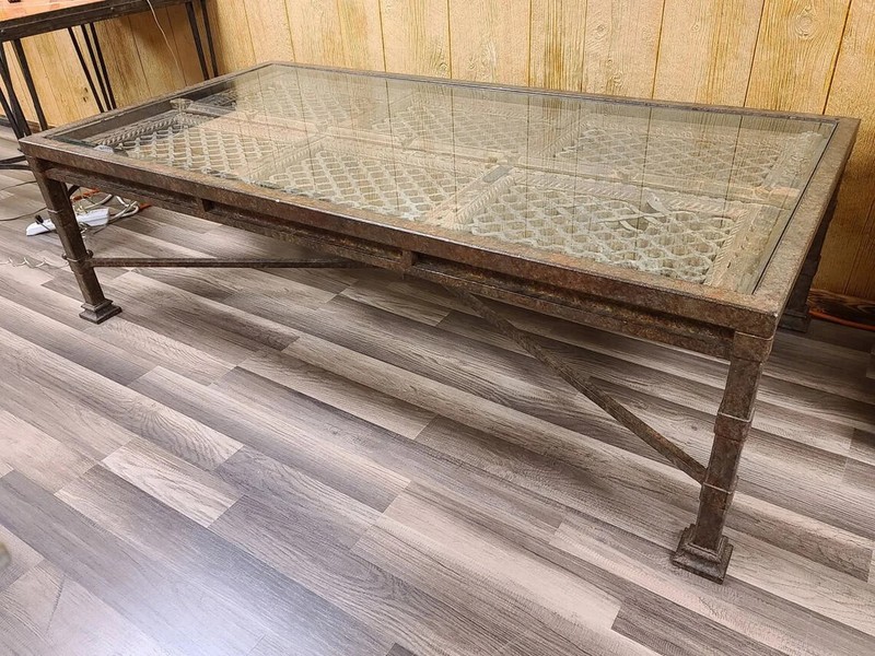 Hand Forged Wrought Iron Accent Table Reclaimed 18th Century Strap Shutter gallery