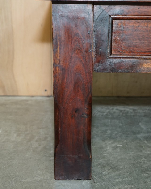 VINTAGE OAK COFFEE TABLE CHUNKY SOLID LEGS AND THREE PLANK WOOD TOP gallery