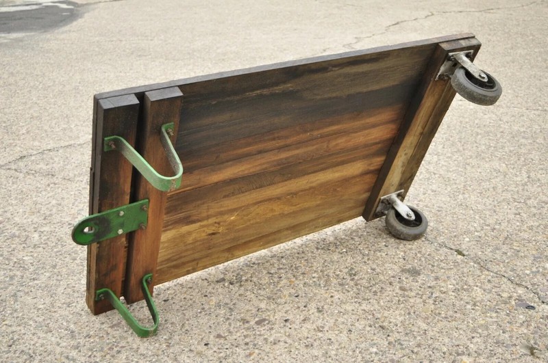 Vintage Fairbanks American Industrial Wood Iron Factory Work Cart Coffee Table B gallery