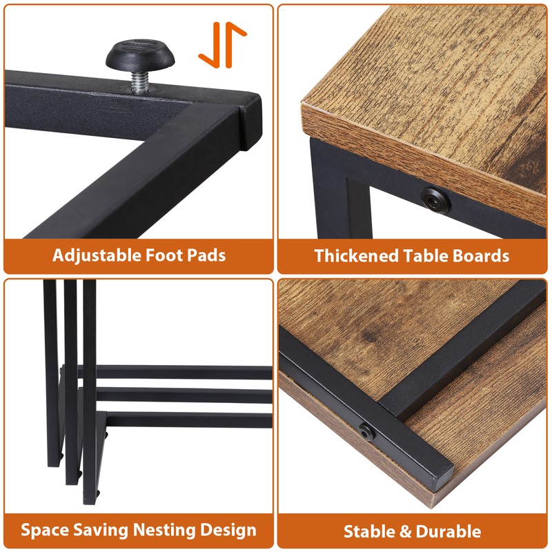 3PCS C Shaped End Table Side Table for Couch Chair Living Room Bedroom Chestnut gallery