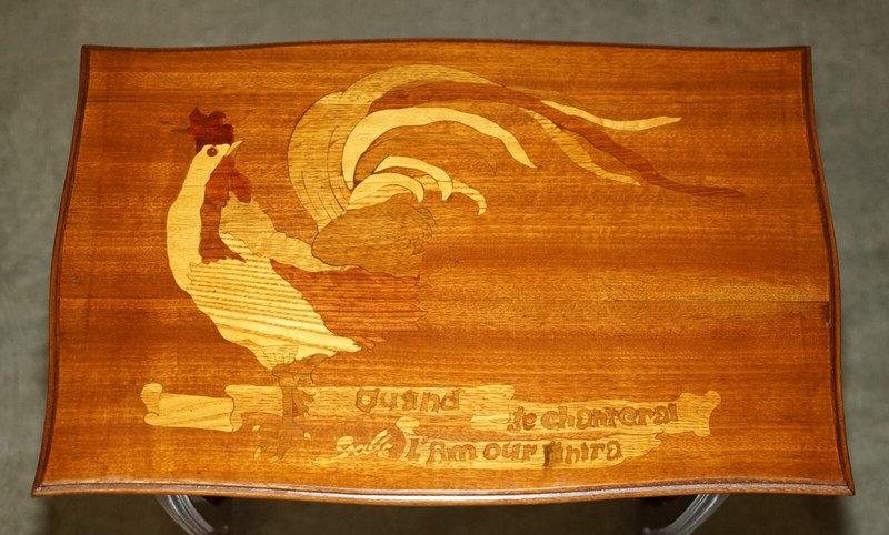 VERY RARE EMILE GALLE ROMANTIC SPECIMEN WOOD TABLE "WHEN I SING, LOVE WILL END" gallery