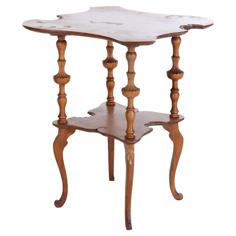 Antique Carved Mahogany Painter’s Palette Parlor Table With Carved Scrolls C1890
