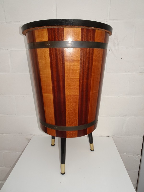 RARE VINTAGE WOOD INLAY SIDE TABLE BAR 1950s BRASS CABINET SPECIAL MID CENTURY gallery