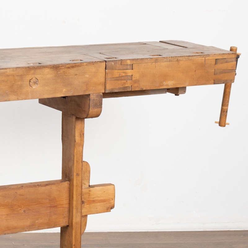 Early 20th Century Rustic Narrow Carpenter's Workbench Console Table gallery