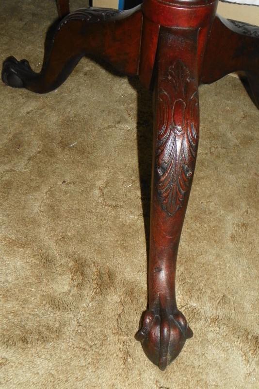 Solid Mahogany Carved Chippendale Ball and Claw Tilt Top Table (mid 1800's) gallery