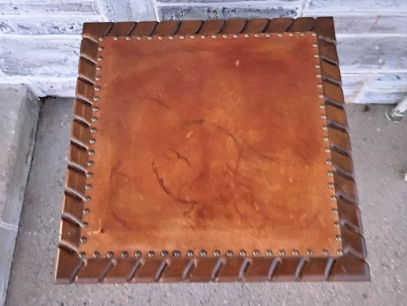 Vintage Mid Century Square Leather Top Bull Cow Horn Leg End Side Table gallery
