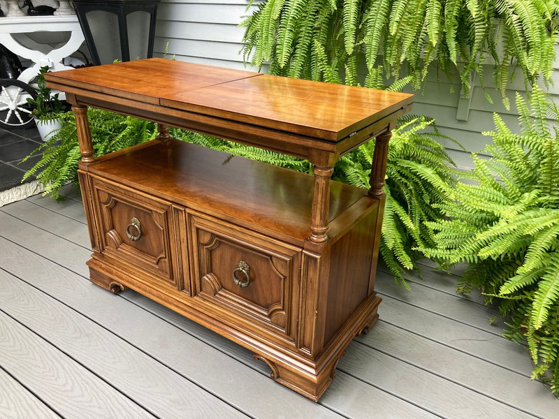 THOMASVILLE MID CENTURY FLIPTOP ROLLING BAR CART SIDEBOARD CABINET CONSOLE TABLE gallery