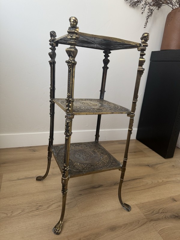 Antique Edwardian 3-Tier Brass Side Table – Ornate Claw Feet & Timeless Elegance