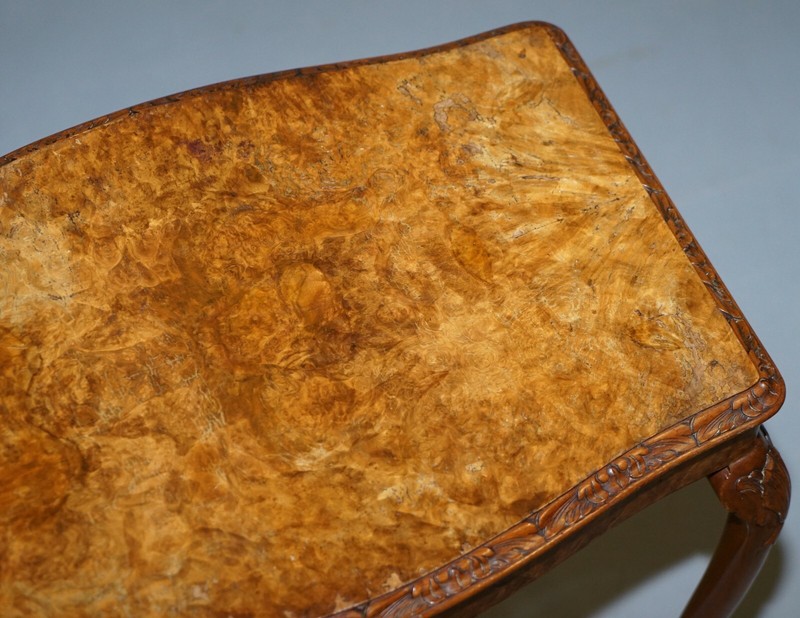 STUNNING VINTAGE BURR WALNUT SIDE LAMP TABLE ORNATELY CARVED FRAME LION FEET gallery