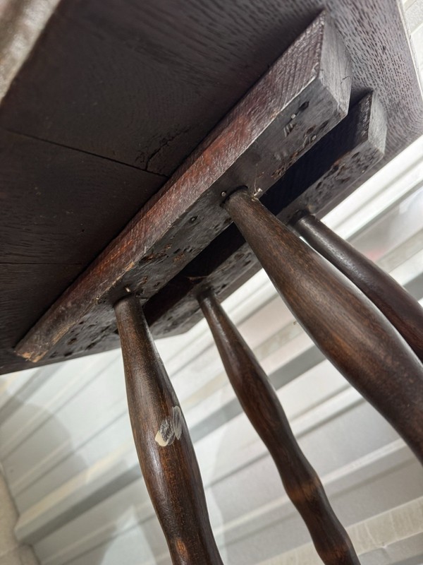 💙RARE 1940s WWII Era Antique Victorian Turned Spool Oak Square Parlor Table 29” gallery