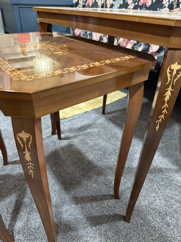 1960 Mid-Century Italian with Inlaid Marquetry Bakers Tables gallery