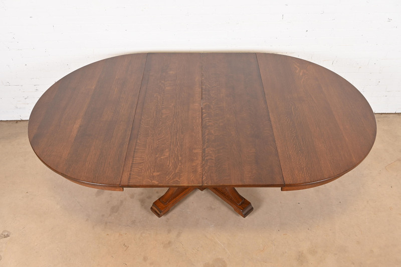 Stickley Brothers Antique Mission Oak Arts & Crafts Pedestal Dining Table gallery