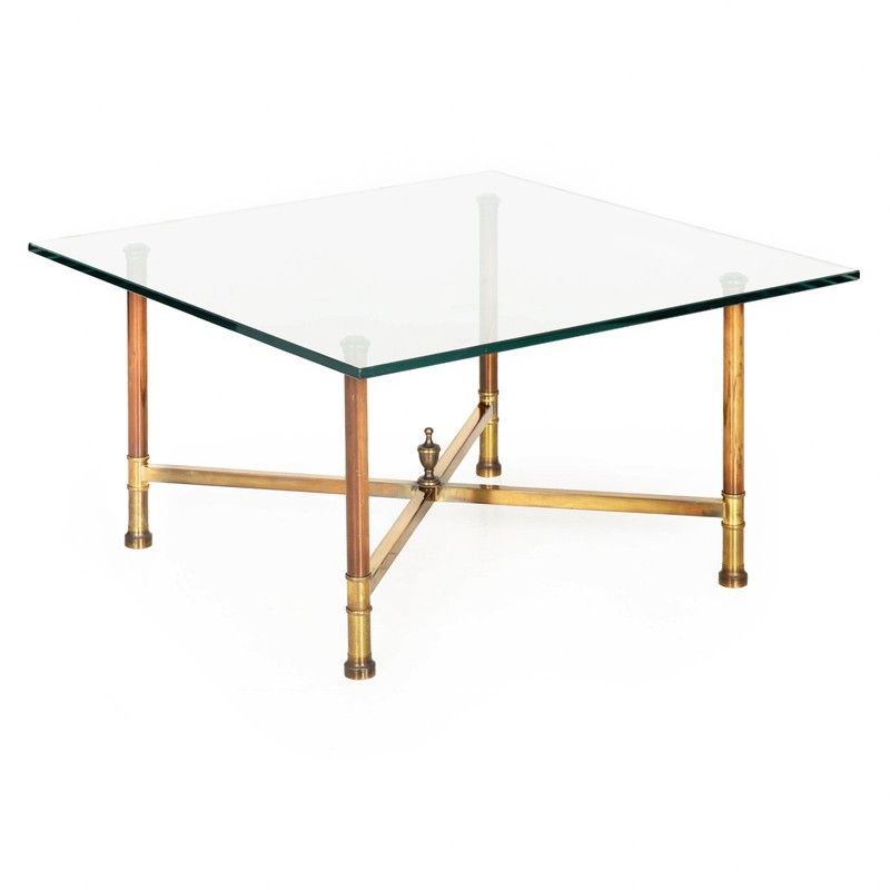 Maison Jansen Signed Mid-Century Modern Brass Glass Coffee Cocktail Table
