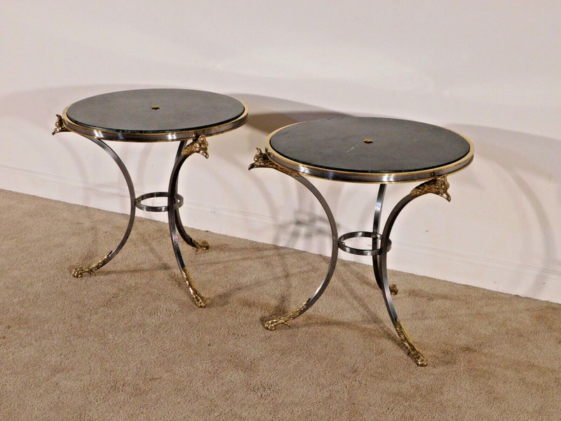 PR #2 Directoire Gueridon Brass & Steel Eagle Head Claw Foot Marble Top Tables gallery