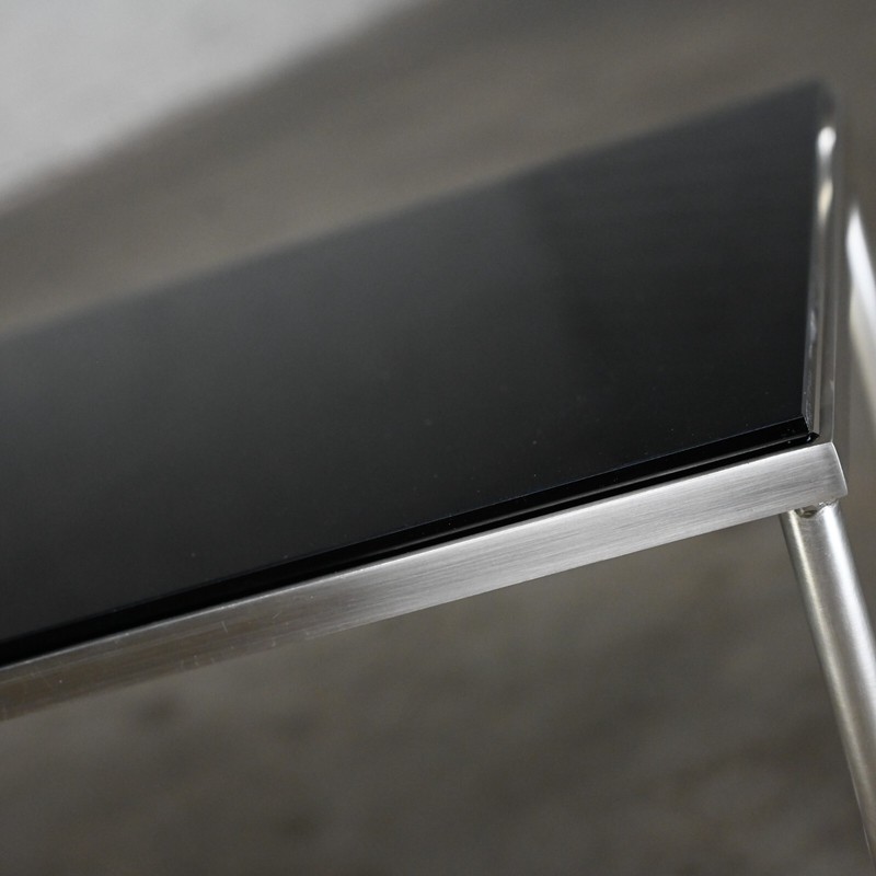 Late 20th Century Modern Brushed Steel Tube Coffee Table with Removeable Black G gallery