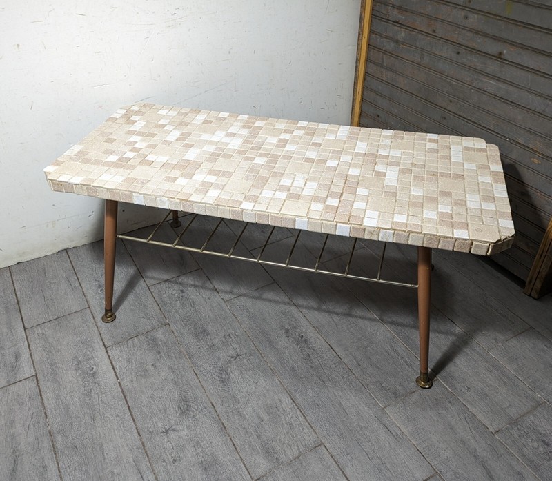 Vintage Mid Century Modern Atomic Tile Mosaic Top Coffee Table