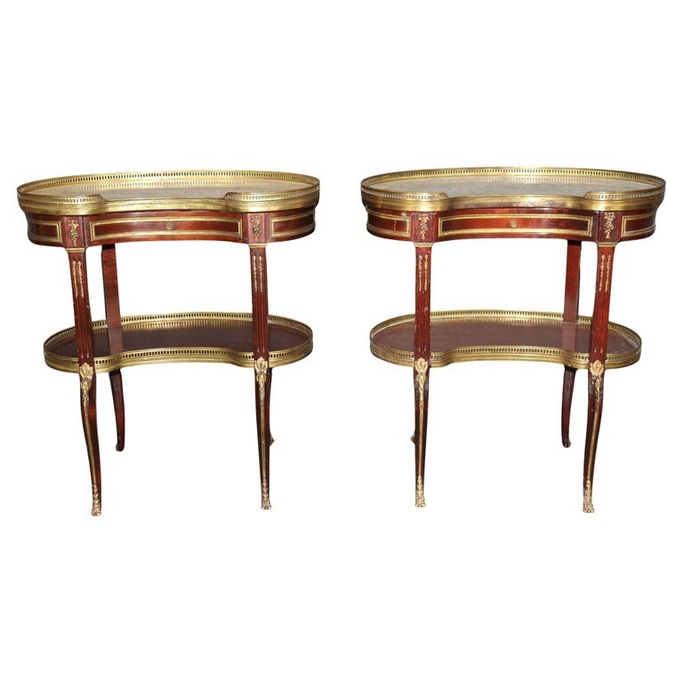 Francoise Linke Attributed Marble Top Louis XV Bronze Mounted End Tables