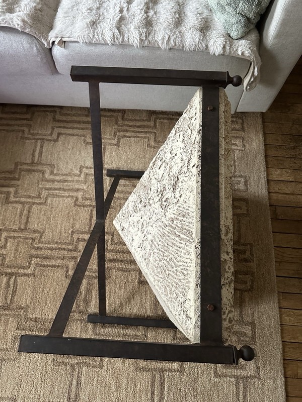 Solid Travertine Coffee Table with Iron Frame – Sculptural Modern Design gallery
