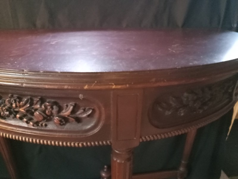 Antique Grand Rapids Imperial Louis XVI Style Hand Carved Half Moon Table gallery