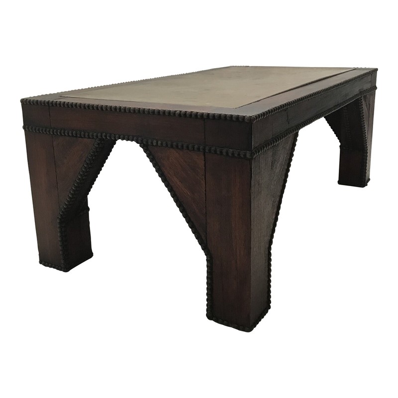 Early 20th Century English Arts & Crafts Copper Nailhead Wood Table
