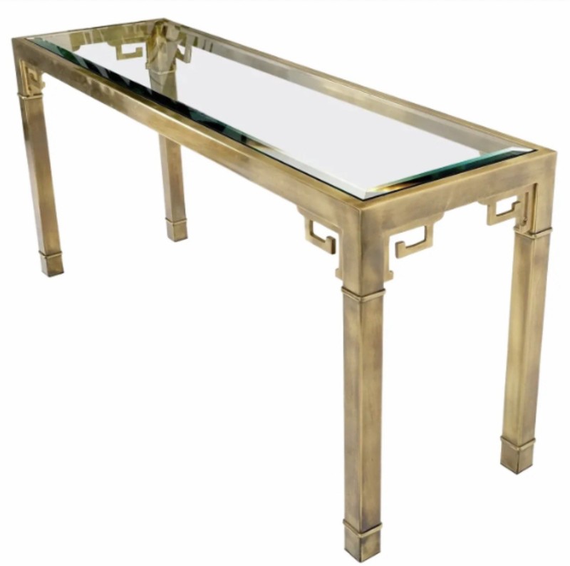 Greek Key Brass and Glass Console by Mastercraft.
