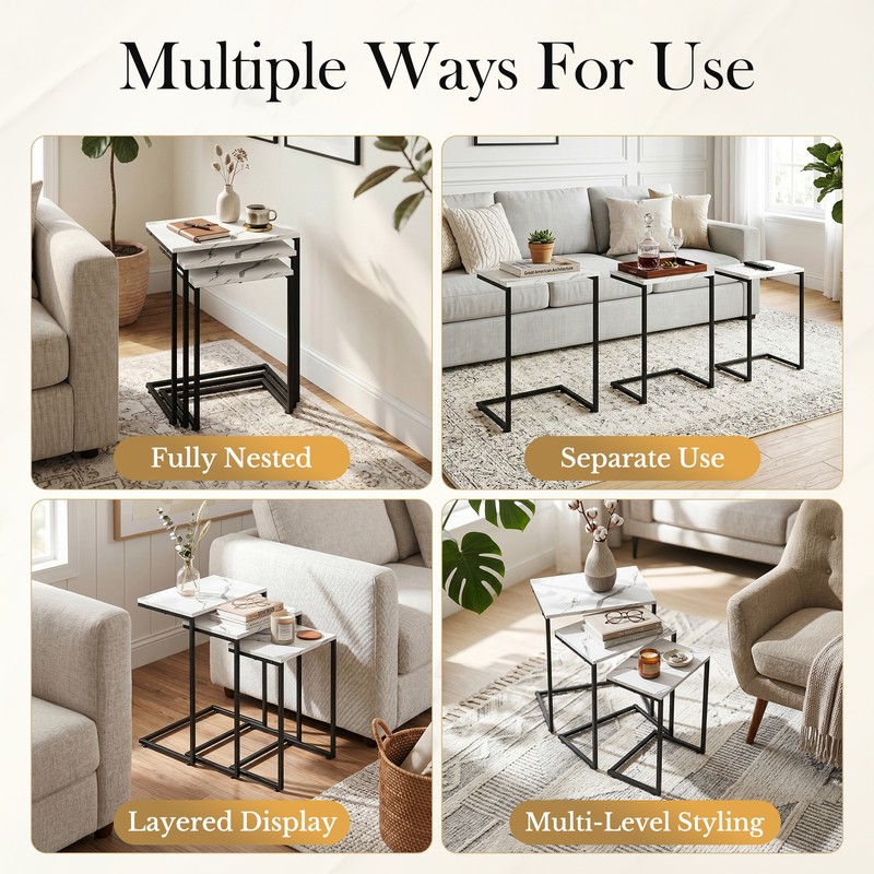 White Coffee Tables End Tables 3PCS Stacking Nesting Tables for Living Room gallery