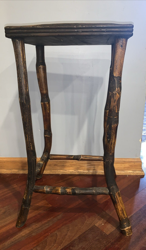 Vintage Burnt Bamboo Plant Stand Pedestal Side Table 23" H 12" X 10" Top EUC gallery