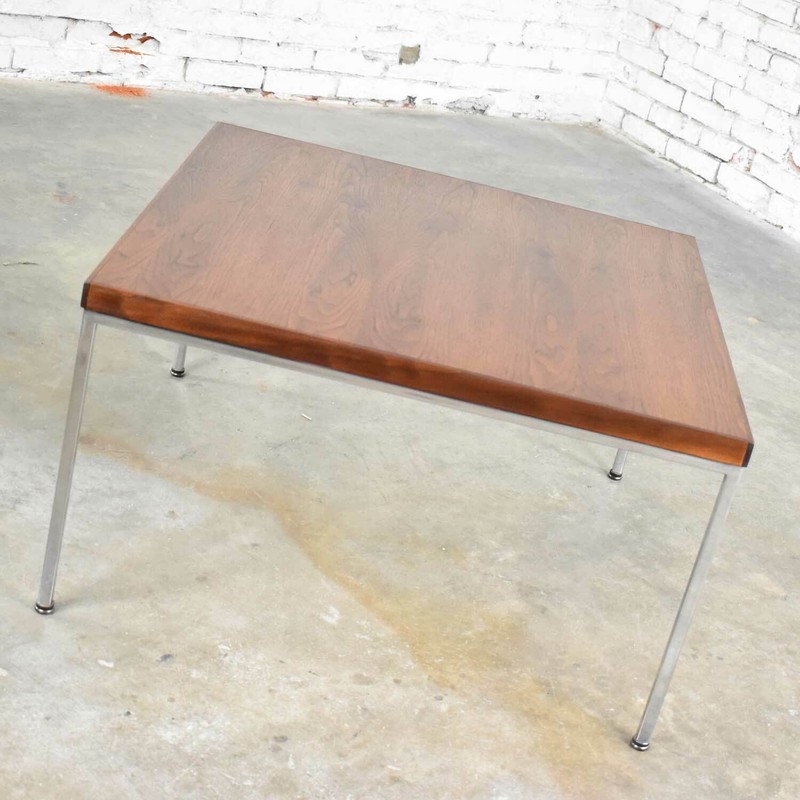Mid Century Modern Chrome & Walnut End or Coffee Table After Florence Knoll gallery