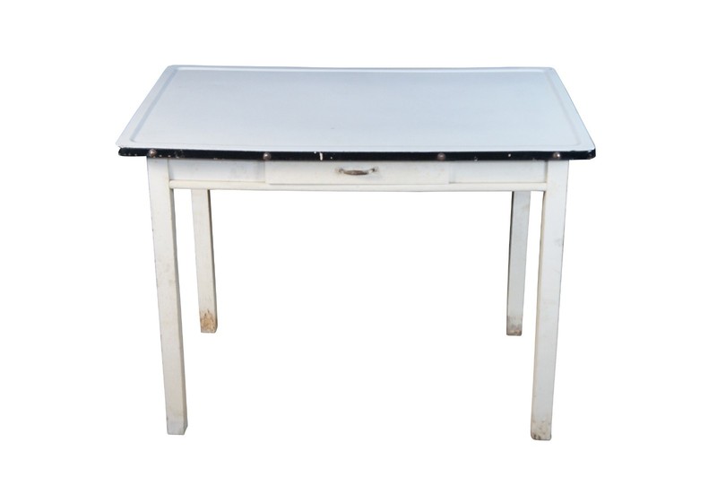Mid Century Enameled Metal Kitchen Hoosier Farmhouse Table Desk 40" gallery