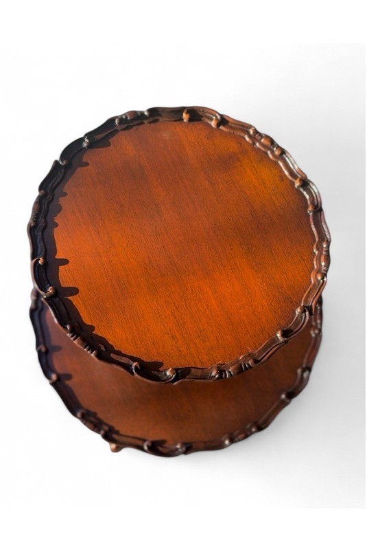 Vintage Chippendale Style Mahogany 2-Tier Pie Crust Side Table Carved Foot gallery
