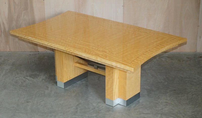 RRP £12,000 GIORGIO COLLECTION HUGE EXTENDING BURR SATINWOOD DINING TABLE SUITE gallery