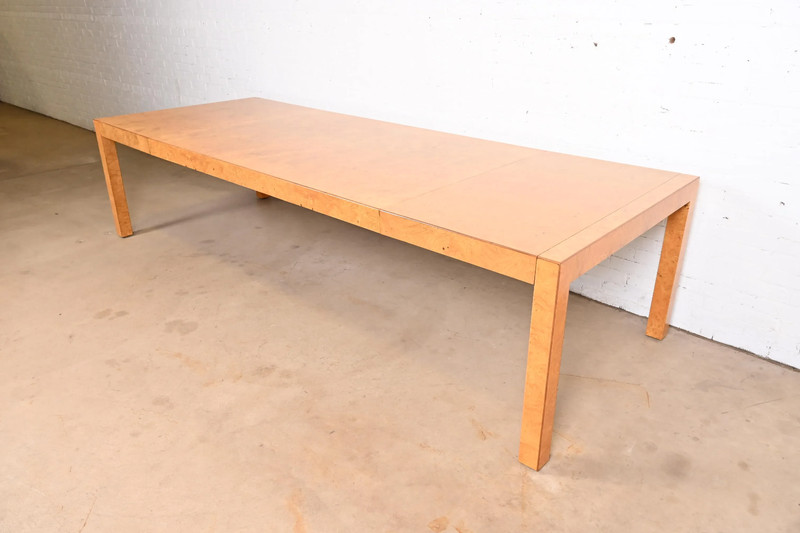 John Widdicomb Mid-Century Modern Burl Wood Parsons Extension Dining Table