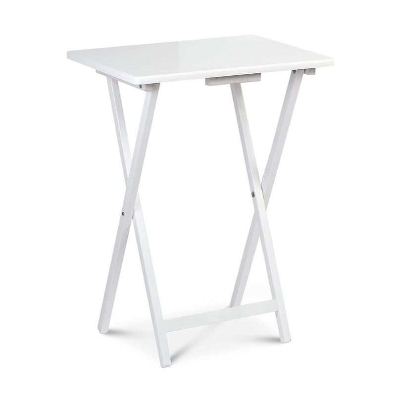 PJ Wood Solid Wood Compact Folding TV Tray and Snack Tables, White, 2 Piece Set gallery