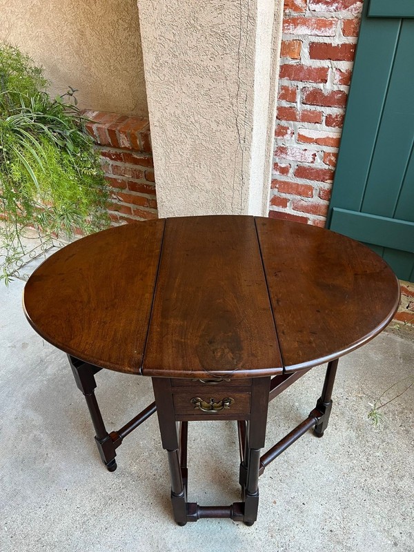 Petite Antique English Drop Leaf Side Sofa Table Mahogany Georgian Gateleg c1800 gallery