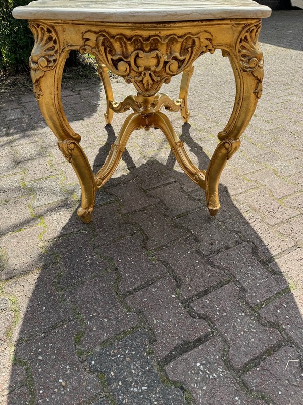 Table Louis XVI Gold Leaf Marble Coffee Table French 1940s Vintage gallery