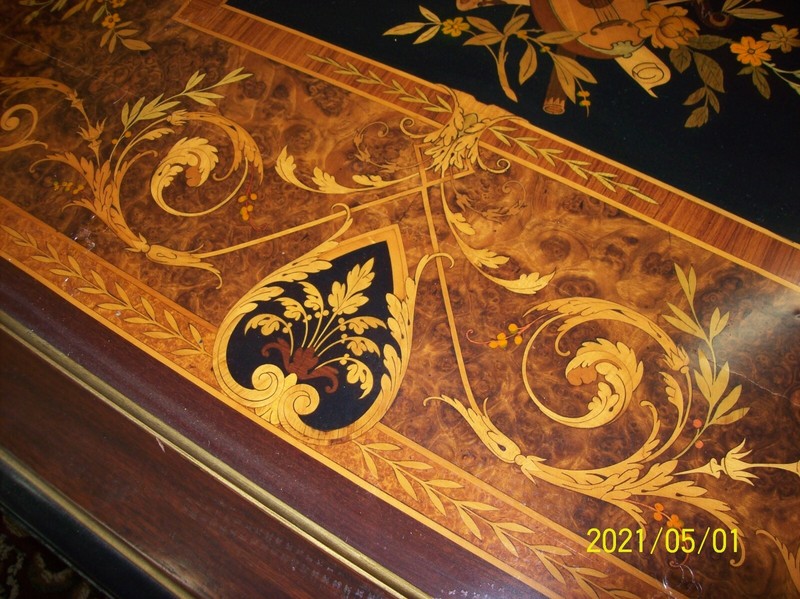 Antique American Renaissance Inlaid Marquetry Table, Circa 1880 gallery
