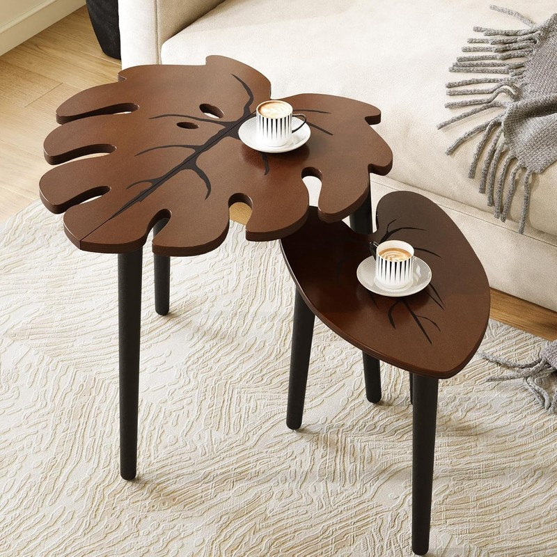 Elegant Monstera Leaf Nesting Tables Set of 2 for Modern Living Spaces