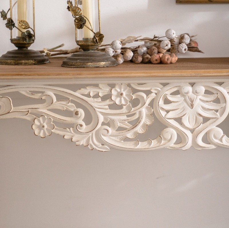 43.31" French Carved Console Table Antique White Wood for Hallway/Living Room US gallery