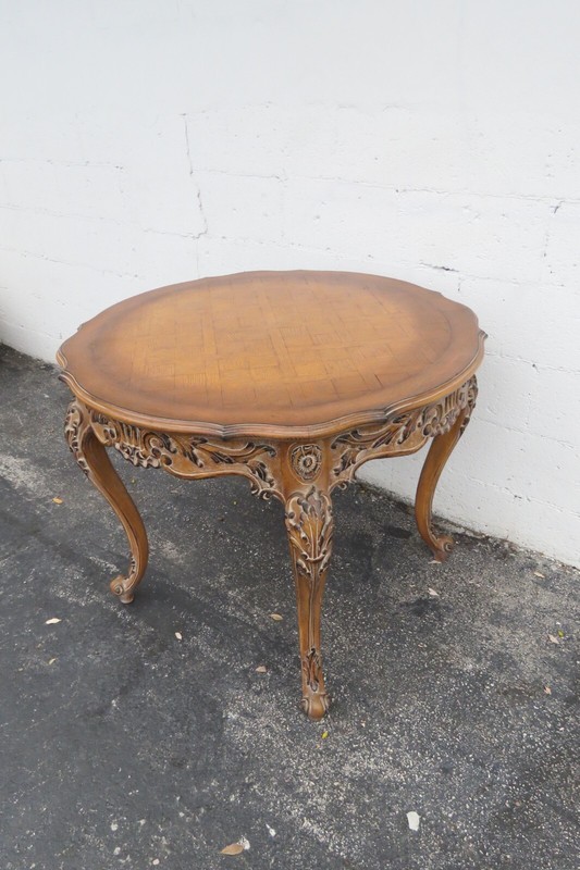 French Heavy Carved Parquet Inlay Round Side Center Table 3524 gallery