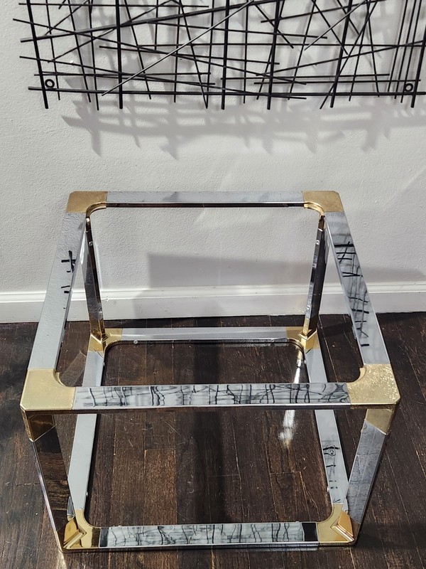 Vintage Chrome Brass Maison Jansen Style Hollywood Regency Square End Table gallery