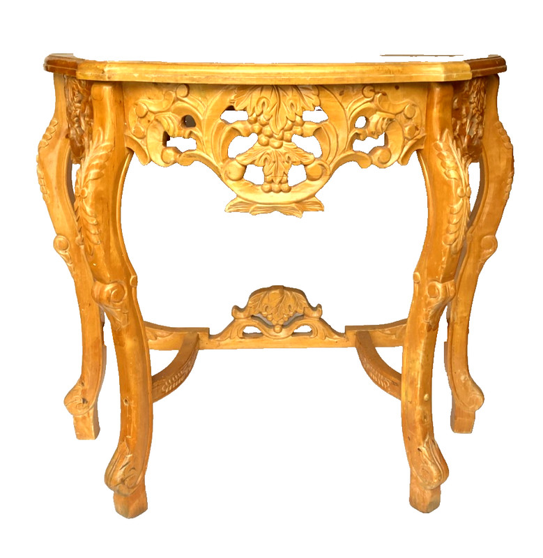 ANTIQUE CARVED SOLID WOOD & MARBLE TOP CONSOLE TABLE+ CORNER STAND VINTAGE- L@@K