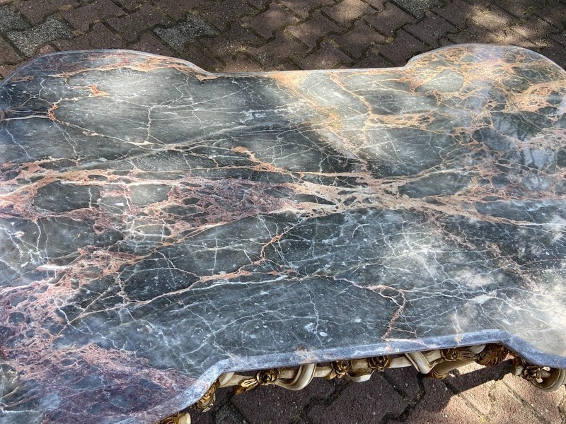 Table Coffee Louis XVI French Dark Marble Gold Leaf Beech Vintage 1960s gallery