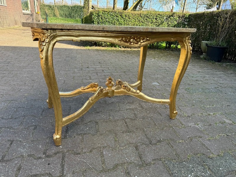 Coffee Table French Louis XVI Gold Marble Beech Wood Vintage 1940s gallery