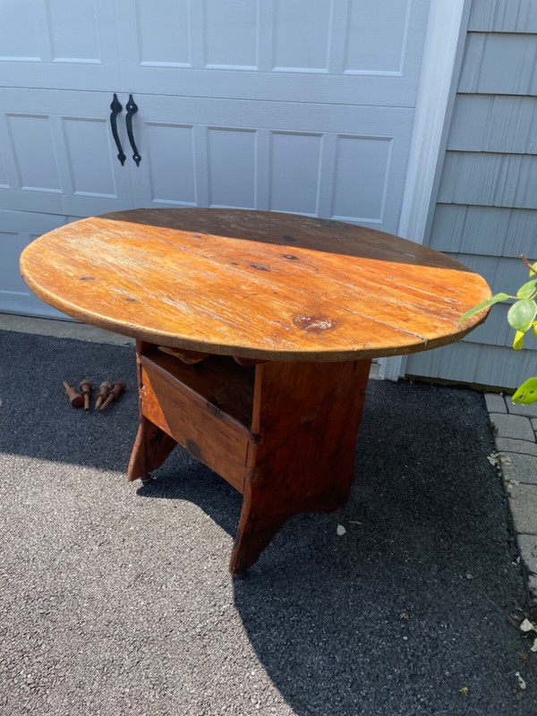Antique Early American Pine Tilt Top Shoe Foot Hutch Table Tavern Chair Storage