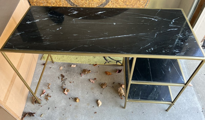 Special Custom Gold Modernist Gilt Metal French Marble Black writing desk gallery