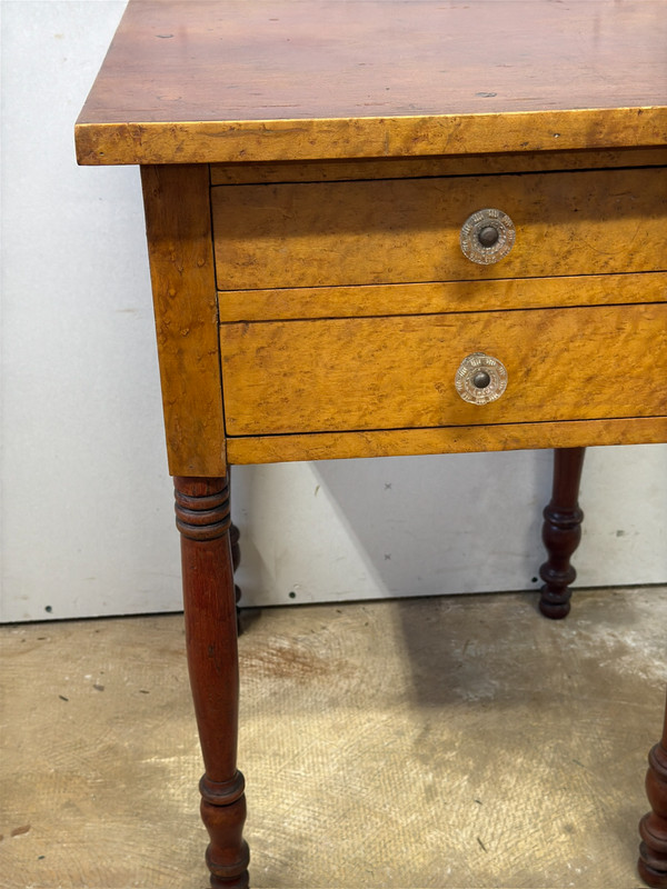 antique Birdseye maple & cherry red wash 2 drawer table stand Country Farm gallery