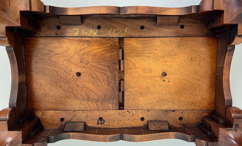 Vintage Walnut & Burl Banded Regency Style Side Table with Pull-Out Tray gallery