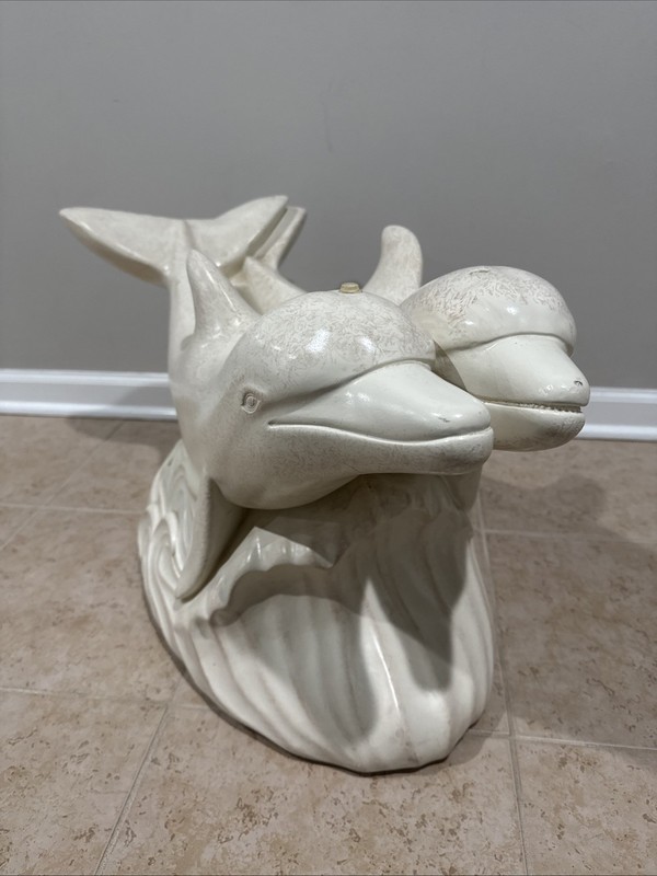 Vintage Mid Century Plaster Chalkware Double Swimming Dolphins Coffee Table Base gallery