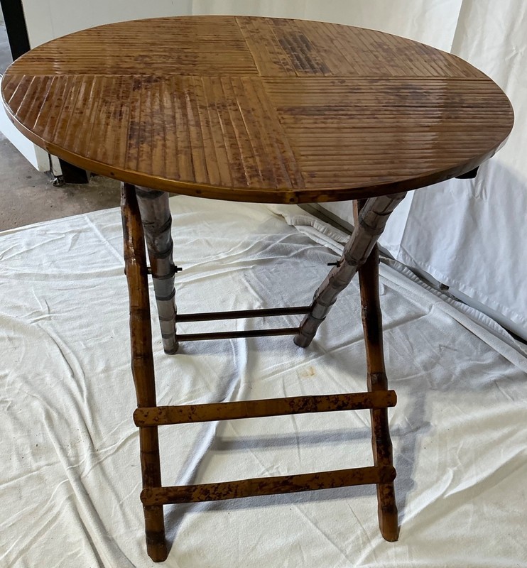 Vintage Bamboo Tortoise Shell Folding Bistro Table MCM 70s Rattan Furniture gallery